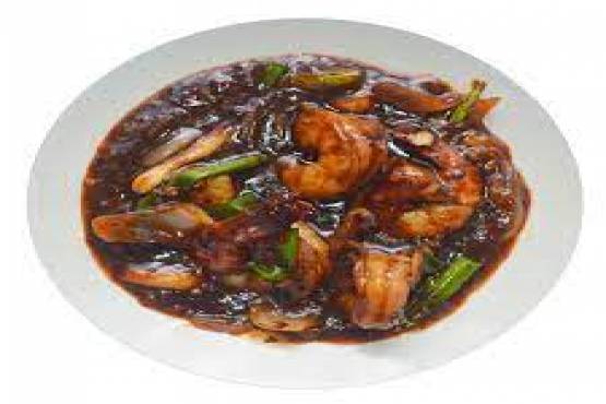 Fried prawns with garlic sauce 
