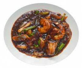 Fried prawns with garlic sauce 